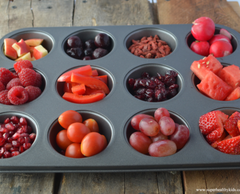 red fruit and veggies in muffin tray
